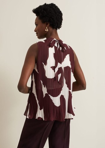 Phase Eight Nina Abstract Pleat Shirts Burgundy Canada | XUHFDK-421